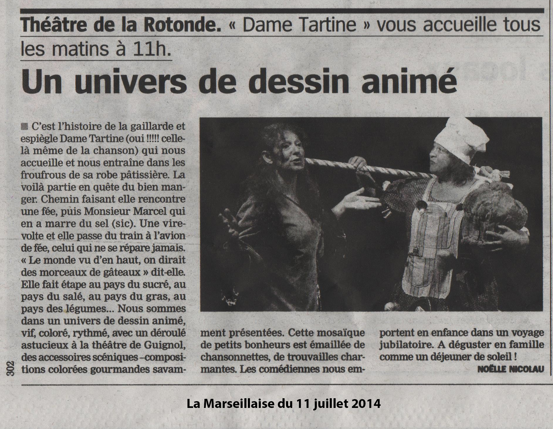ARTICLE DE PRESSE - spectacle Dame tartine - La Marseillaise - Avignon, juillet 2014 